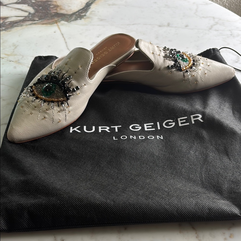Kurt Geiger London Women's Embellished Cream Mules EVIL EYE